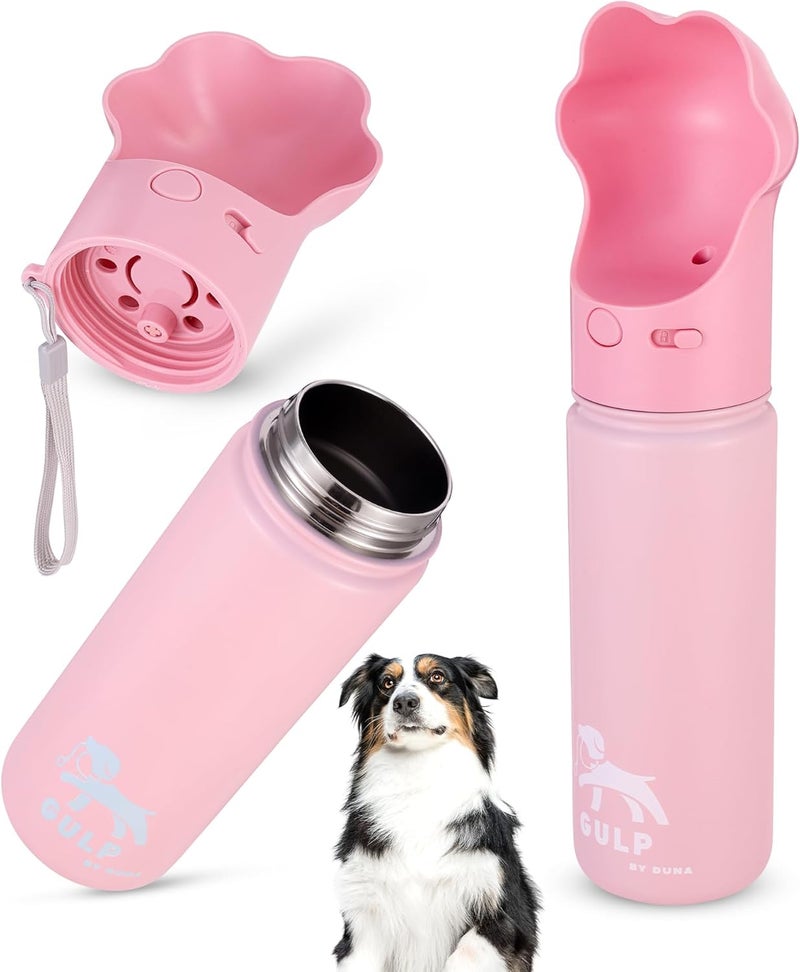 Duna Gulp by 18oz Dog Travel Water Bottle with Paw-Shaped Bowl – Insulated Stainless Steel, Leakproof & Portable with Carry Strap – Outdoor Walking, Hiking & Pet Hydration On-The-Go – Pink - Image 1
